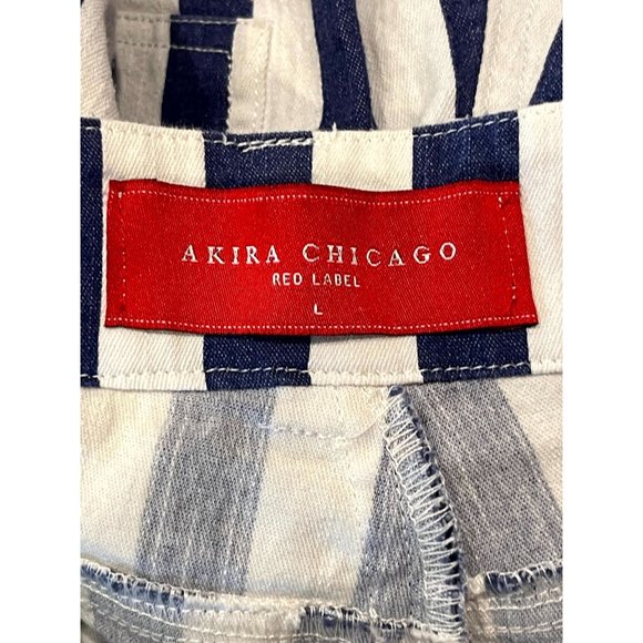 Akira Chicago Womens Striped Jumpsuit Stretch Pockets White Blue Size Large - Picture 10 of 11